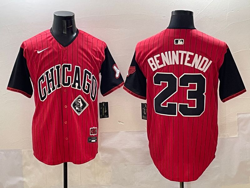 Men Chicago White Sox #23 Benintendi Red Stripe Joint Name 2025 Nike MLB Jersey style 11->chicago white sox->MLB Jersey